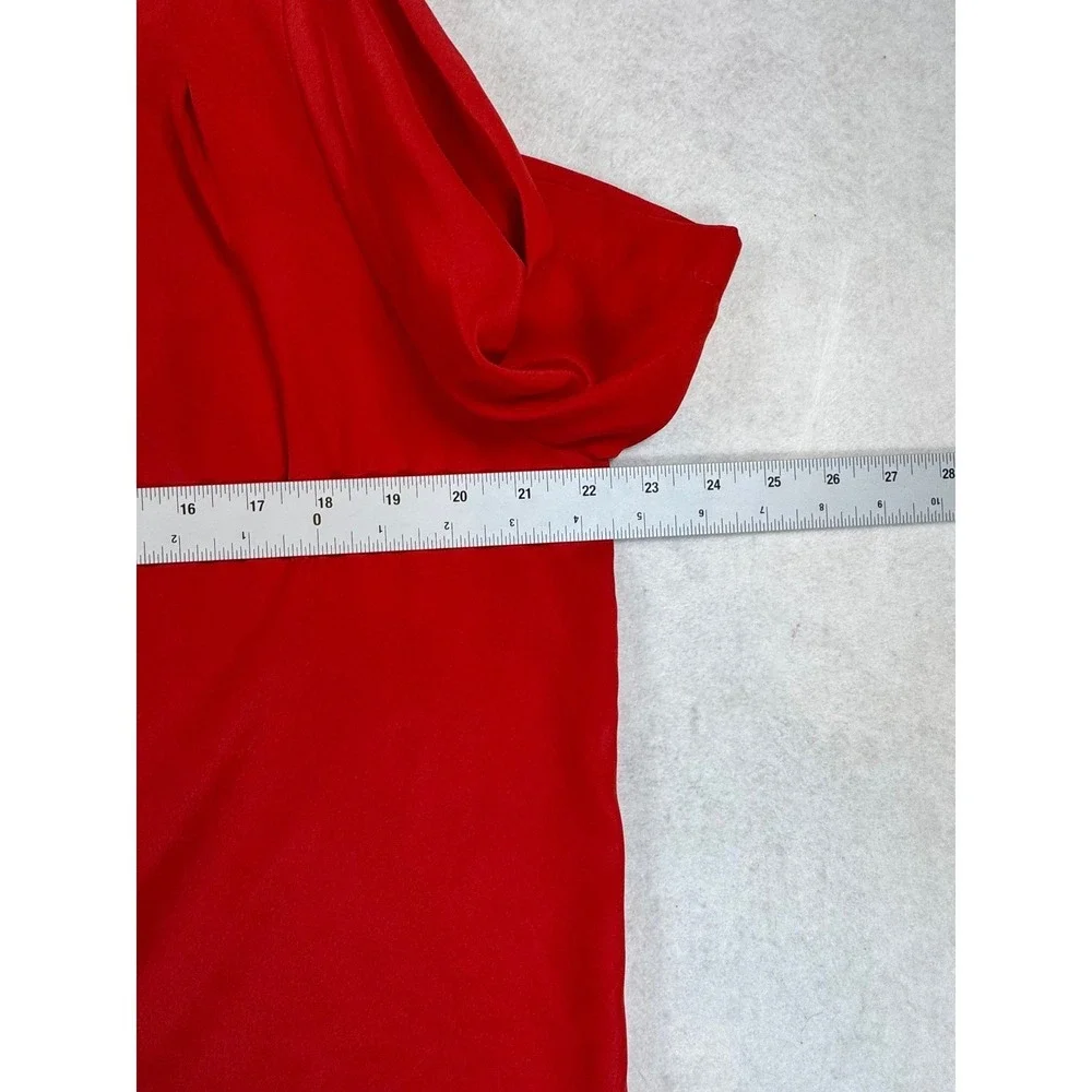 Christie & Jill Red Short Sleeve Pleated Front Blouse Large Vintage Style USA